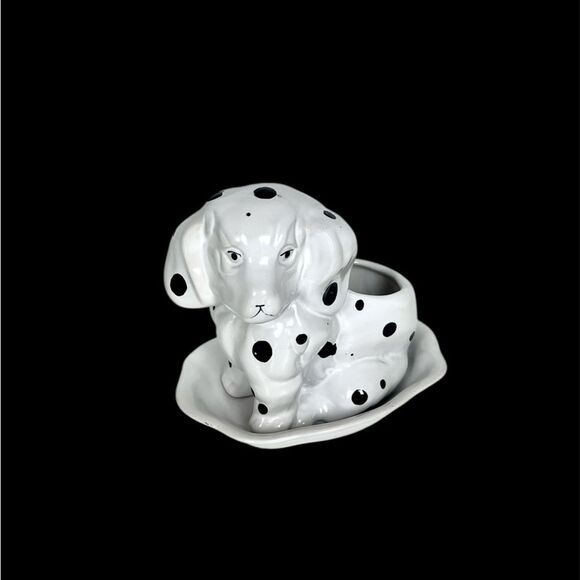 Vintage Ceramic Dalmatian Dog Puppy Planter, White with Black Spots Plant Pot - Picture 7 of 7